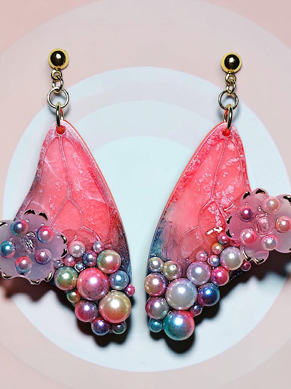 Ethereal Fairy Wing Resin & Iridescent Pearl Drop Earrings
